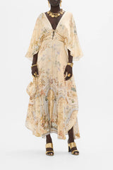 CAMILLA V-neck Lace Up Detail Long Dress Adorned In Antiquity