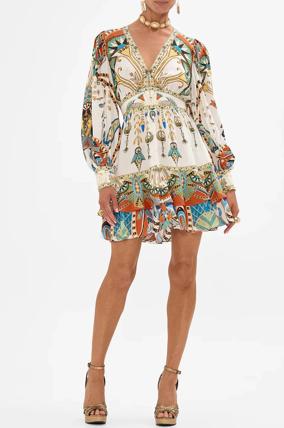 CAMILLA - Button Front Frill Dress Valley of the Queens - Magpie Style