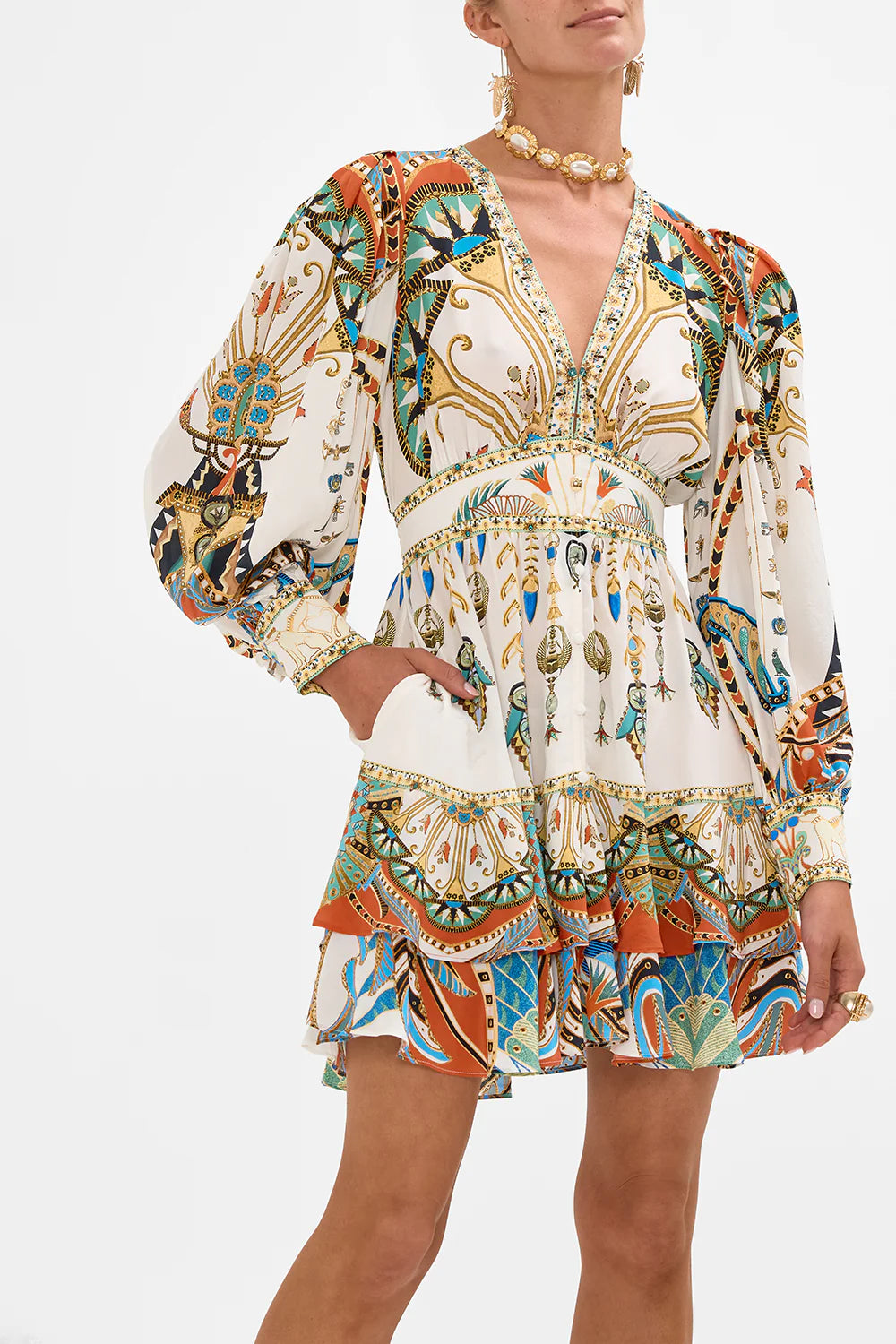 CAMILLA - Button Front Frill Dress Valley of the Queens - Magpie Style