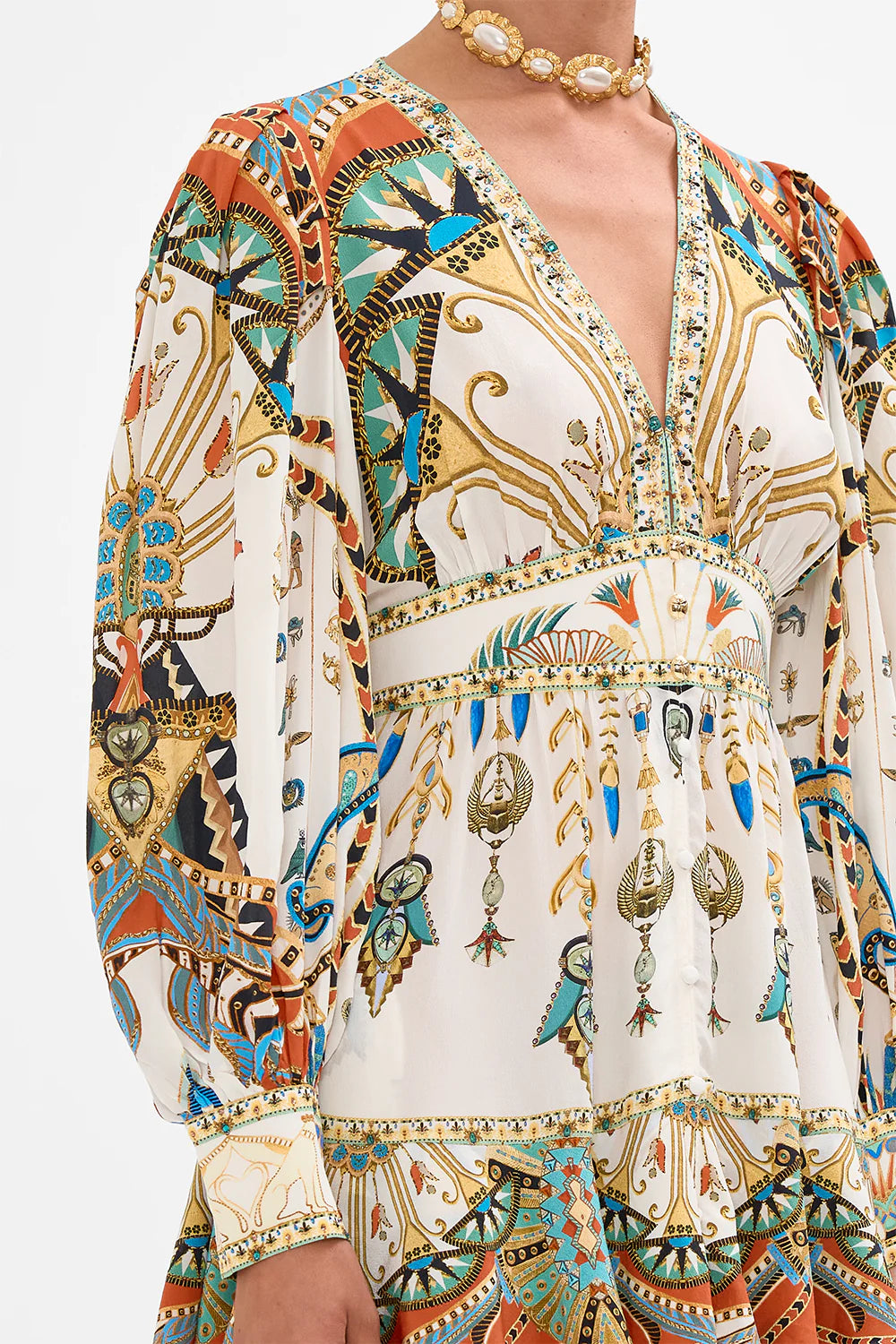 CAMILLA - Button Front Frill Dress Valley of the Queens - Magpie Style