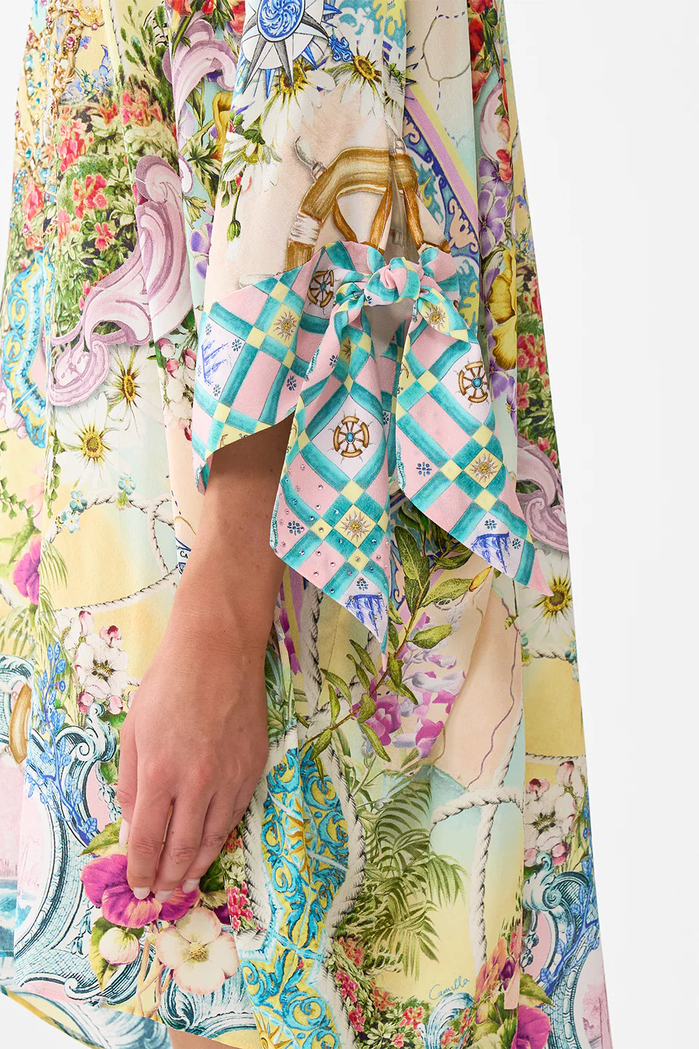 CAMILLA Tie Sleeve Short V Neck Kaftan - Just Coasting - Magpie Style