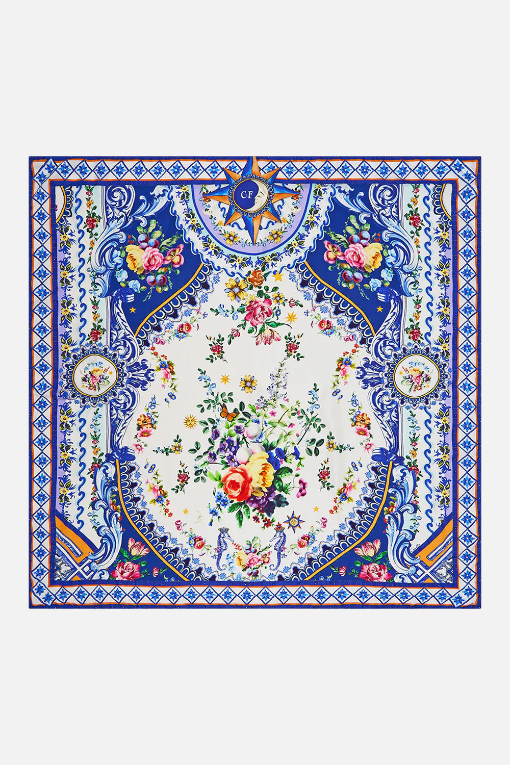 CAMILLA Large Crystalled Slik Square Scarf- Tiles Darls - Magpie Style
