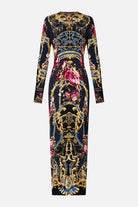 CAMILLA Long V Neck Twist Front Jersey Dress - Ornate On A Plate - Magpie Style