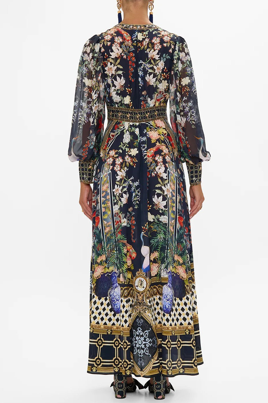 CAMILLA Shaped Waistband Dress with Gathered Sleeves - Palacio Poetry - Magpie Style