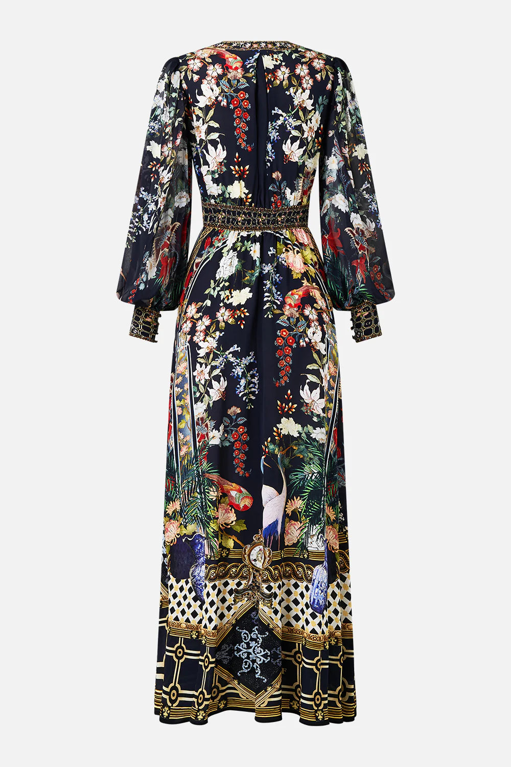 CAMILLA Shaped Waistband Dress with Gathered Sleeves - Palacio Poetry - Magpie Style