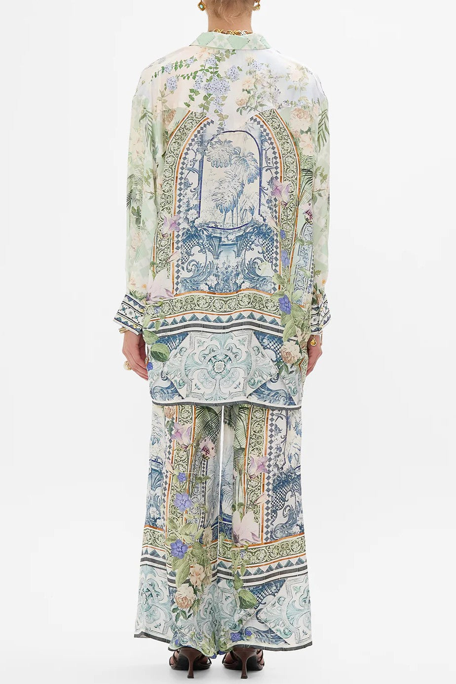 CAMILLA Long Line Shirt with Yoke & Button Detail - Jardim Party - Magpie Style