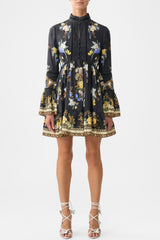 CAMILLA High Neck Short Dress with Ruffle Cuff - Ottoman Elegance