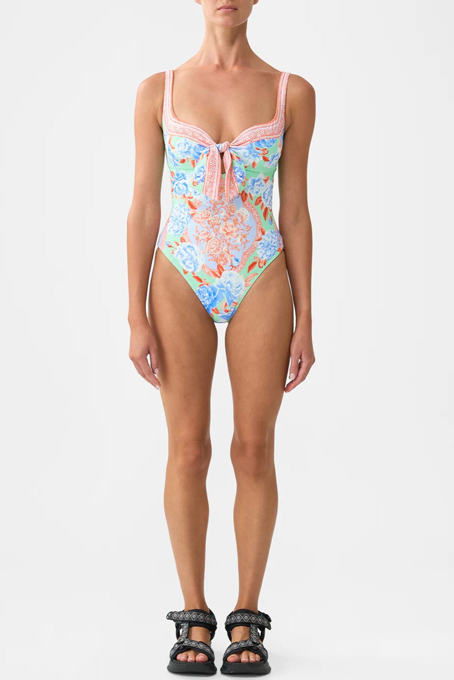 CAMILLA Sweetheart Neck One Piece with Tie Front - Topkapi Pop - Magpie Style