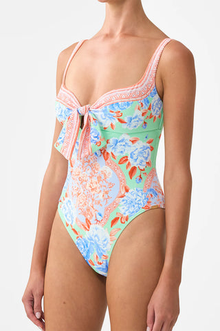 CAMILLA Sweetheart Neck One Piece with Tie Front - Topkapi Pop