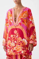CAMILLA Deep V Neck Hardwire Short Kaftan - Tiles of Turkiye - Magpie Style