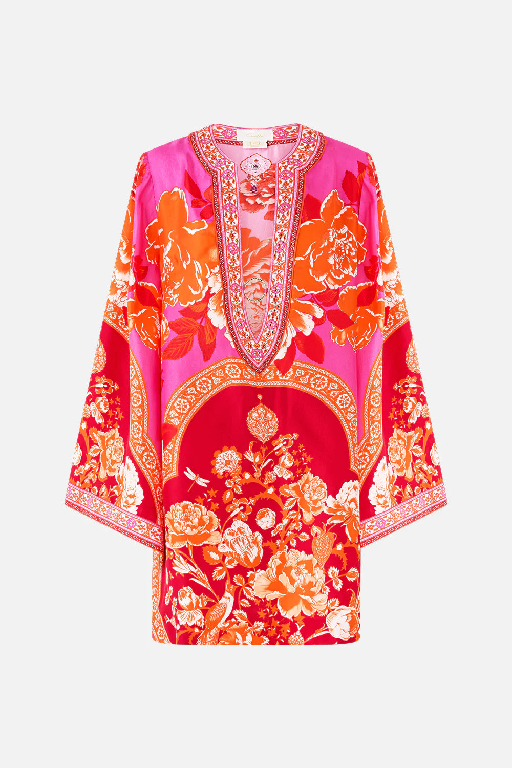 CAMILLA Deep V Neck Hardwire Short Kaftan - Tiles of Turkiye - Magpie Style