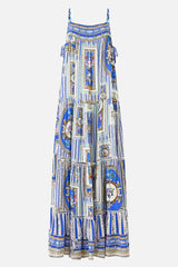 CAMILLA Long Tiered Dress with Bow Ties - Ottoman Opulence