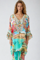 CAMILLA Tie Sleeve Short V Neck Kaftan - Meet Me In Mallorca - Magpie Style