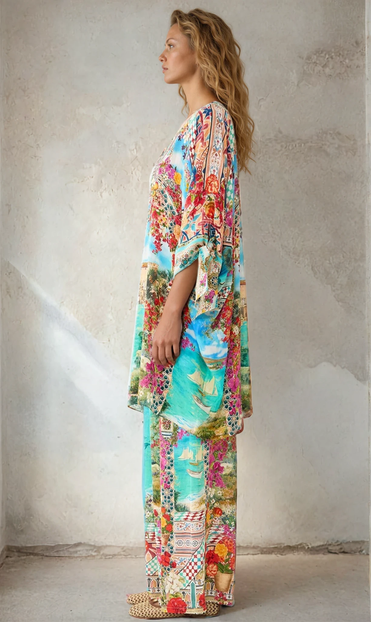 CAMILLA Tie Sleeve Short V Neck Kaftan - Meet Me In Mallorca - Magpie Style