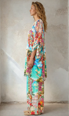 CAMILLA Tie Sleeve Short V Neck Kaftan - Meet Me In Mallorca - Magpie Style