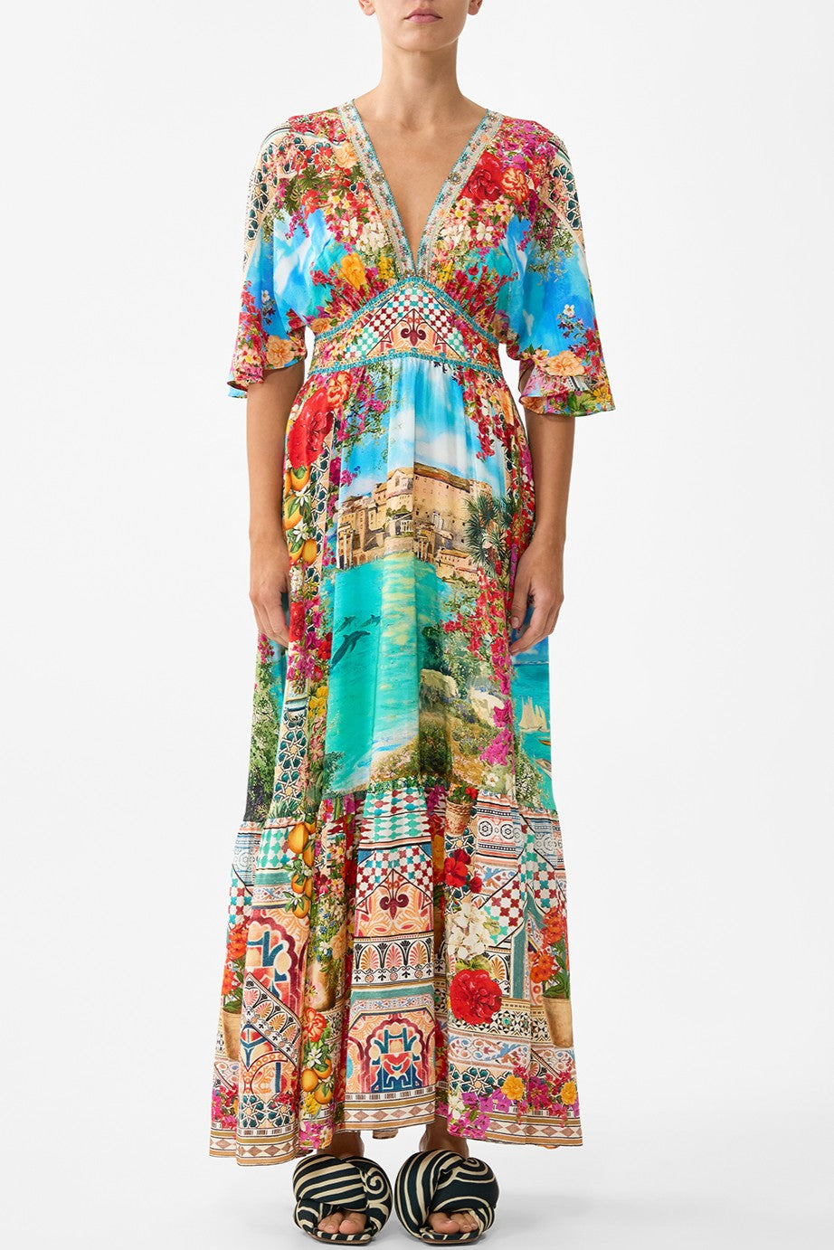 CAMILLA Waisted Dress with Hem Ruffle - Meet Me In Mallorca - Magpie Style