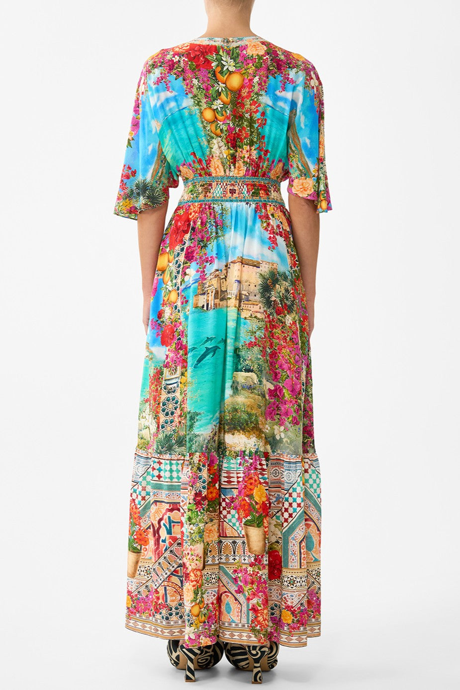 CAMILLA Waisted Dress with Hem Ruffle - Meet Me In Mallorca - Magpie Style