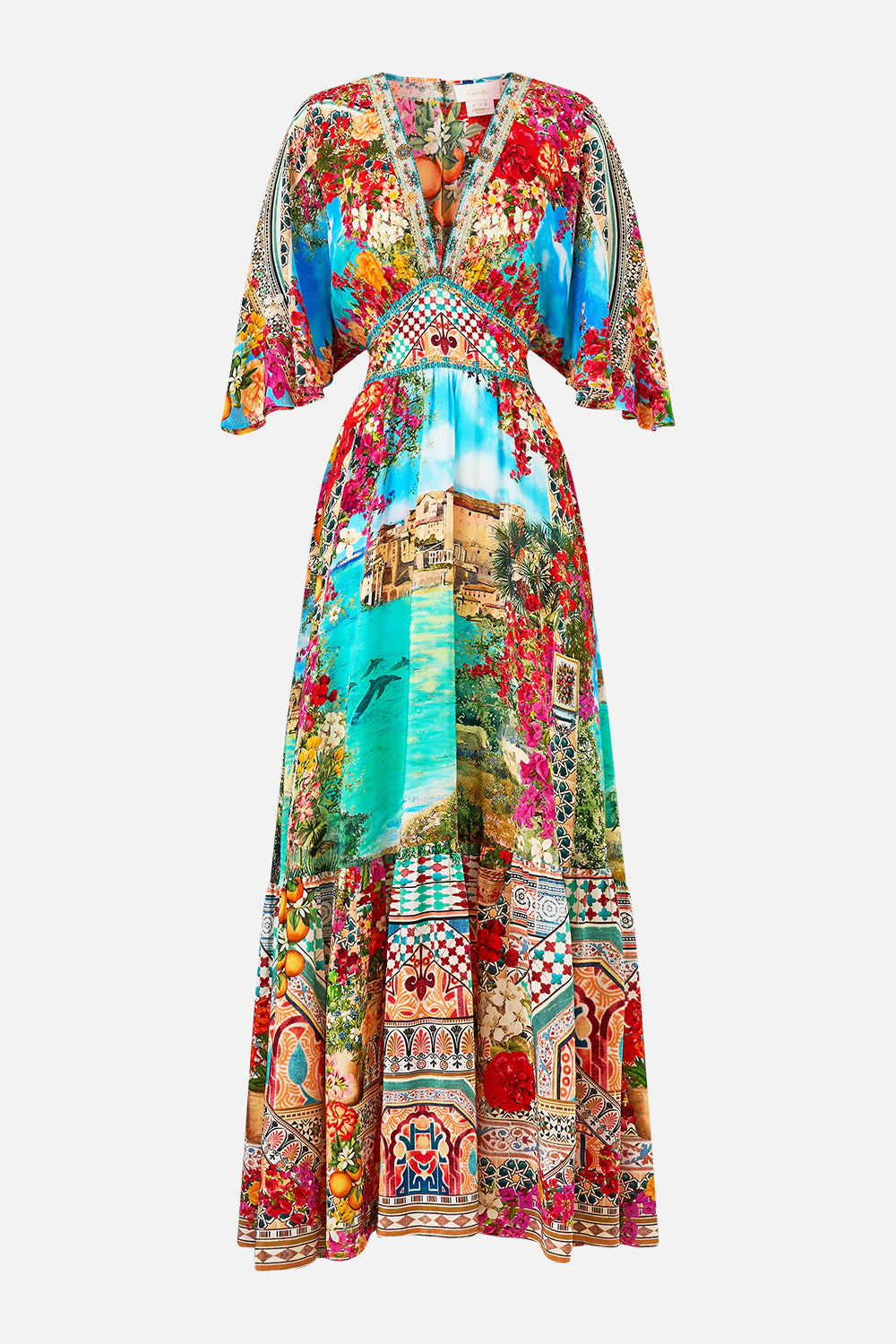 CAMILLA Waisted Dress with Hem Ruffle - Meet Me In Mallorca - Magpie Style