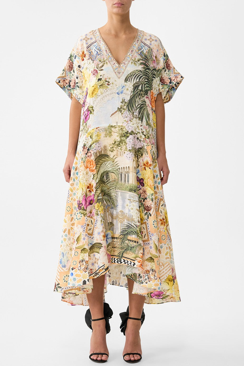 CAMILLA V Neck Kaftan with Drop Waist - The Architects of Alcazar