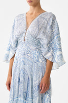 CAMILLA V Neck Lace Up Detail Long Dress - The Hum Of The Alhambra - Magpie Style