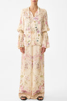 CAMILLA Elastic Sleeve Tie Front Blouse - Adorned In Aranjuez - Magpie Style