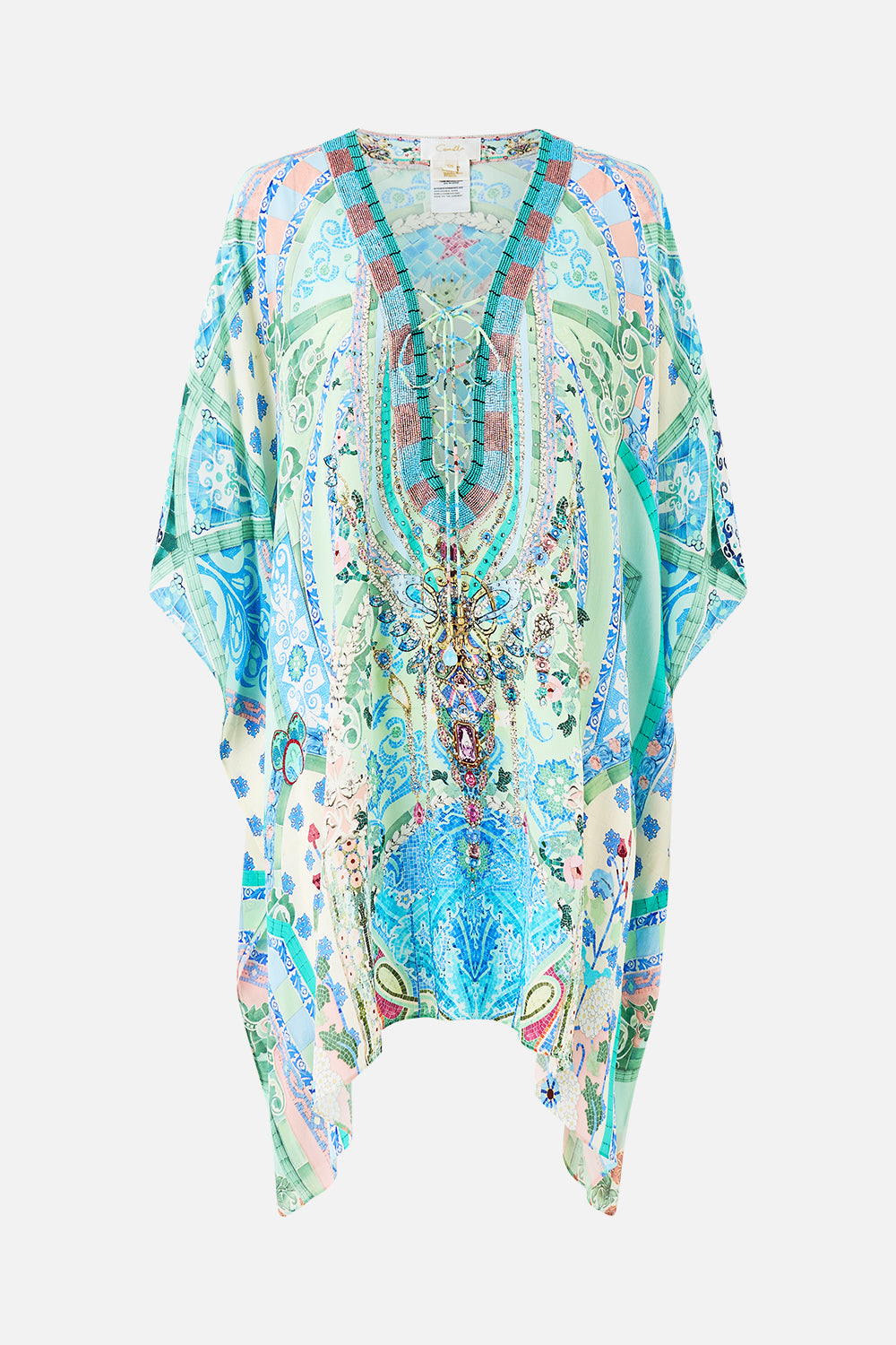 CAMILLA Short Lace Up Kaftan - Midsummer Mosaics - Magpie Style