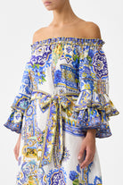 CAMILLA Off Shoulder Midi Dres with Frill Sleeve - Espana Nirvana - Magpie Style