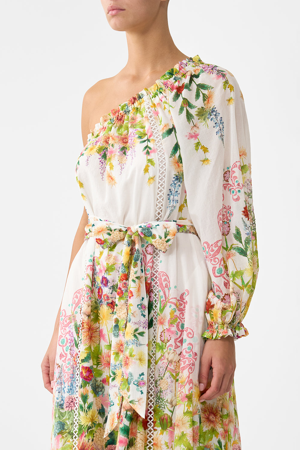 CAMILLA One Shoulder Dress with Blouson Sleeve - The Call of Catalonia - Magpie Style