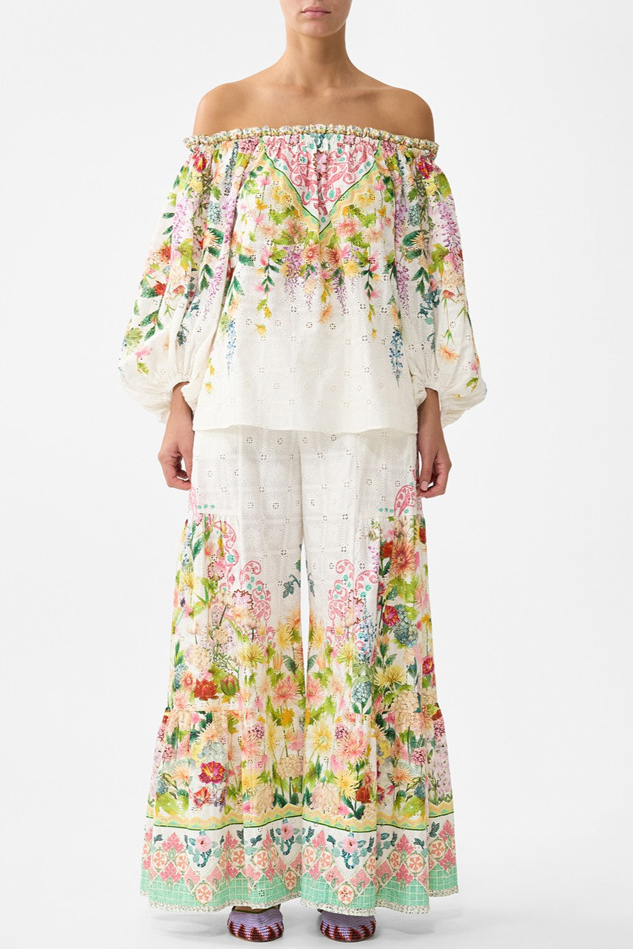 CAMILLA Frill Off Shoulder Top - The Call of Catalonia - Magpie Style