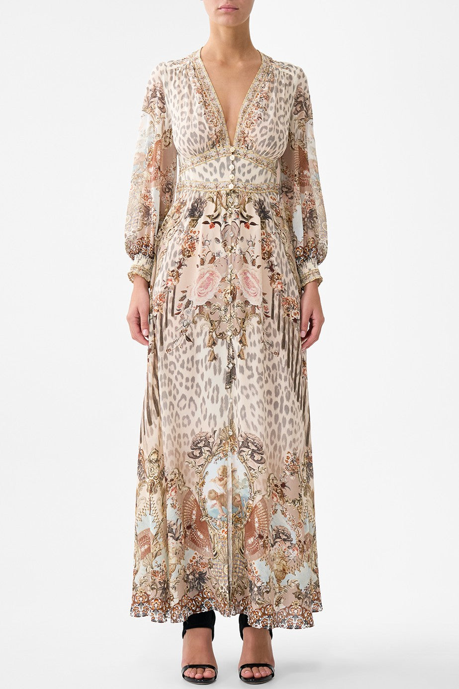 CAMILLA Button Dress with Shaped Waistband - Aranjuez Animalia
