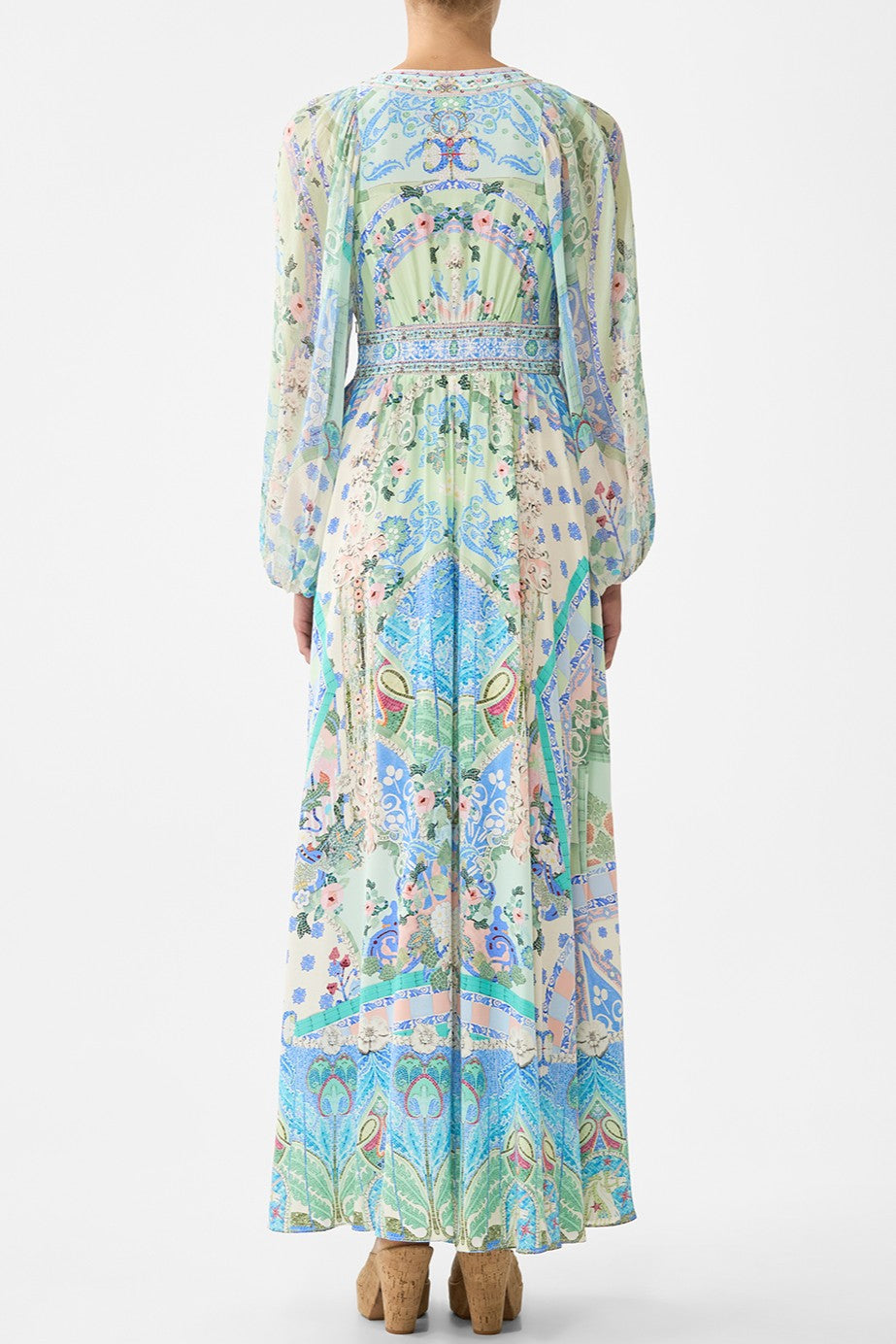 CAMILLA Lace Up Front Long Dress - Midsummer Mosaics - Magpie Style