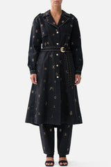 CAMILLA Heirloom Empire Longline Belted Trench Coat - Denim (Size Medium).