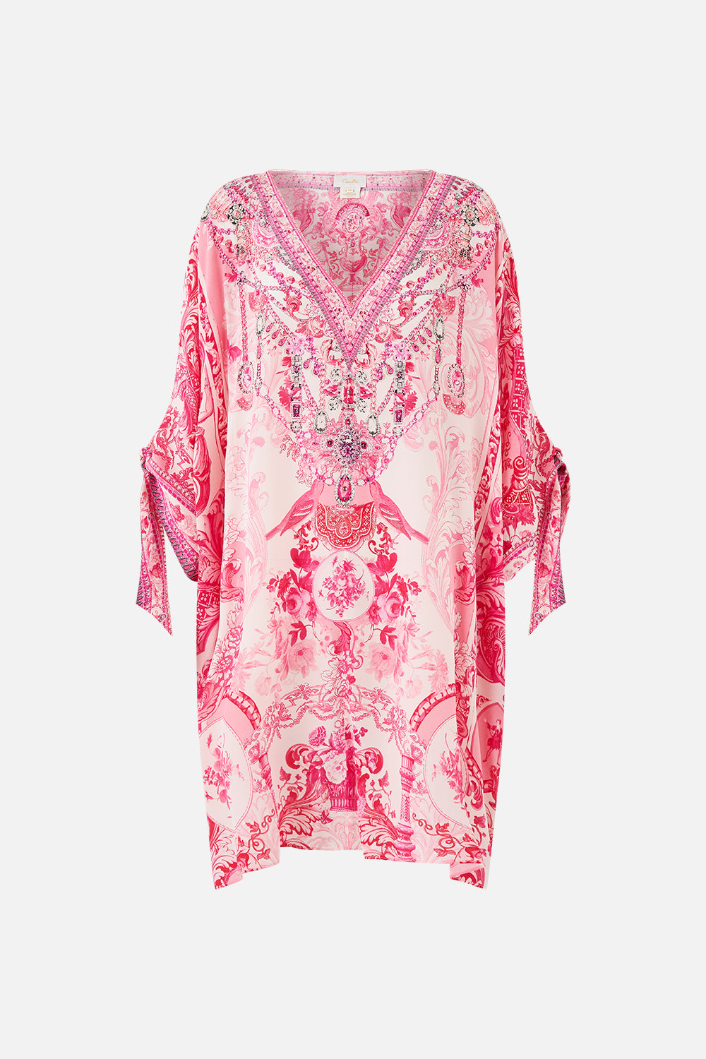 CAMILLA Tie Sleeve Short V Neck Kaftan - Livin La Vida Rosa - Magpie Style