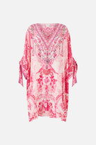 CAMILLA Tie Sleeve Short V Neck Kaftan - Livin La Vida Rosa - Magpie Style