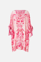 CAMILLA Tie Sleeve Short V Neck Kaftan - Livin La Vida Rosa - Magpie Style