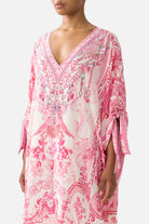 CAMILLA Tie Sleeve Short V Neck Kaftan - Livin La Vida Rosa - Magpie Style