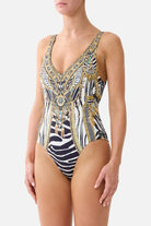 CAMILLA V Neck One Piece With V Back - Zig Zag Zoo - Magpie Style