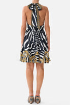 CAMILLA Ruffle Hem Halter Short Dress - Zig Zag Zoo - Magpie Style