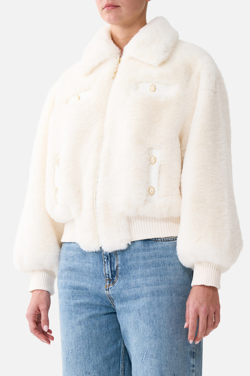 CAMILLA Faux Fur Bomber with Pocket Details - Midsummer Masterpiece