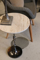 Toledo Marble & Forged Iron Pedestal Base Occasional Table
