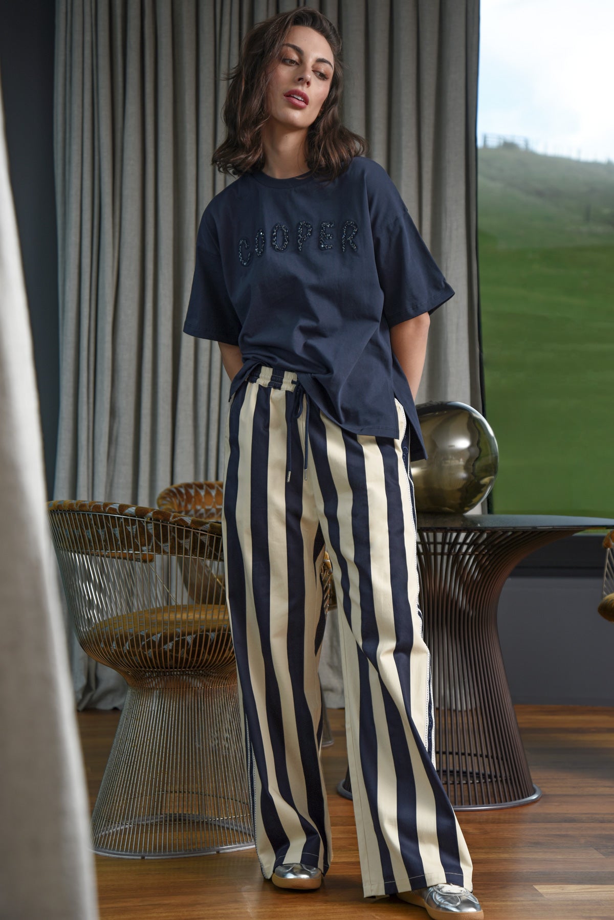 COOPER Back To Track Pants - Navy Stripe - Magpie Style