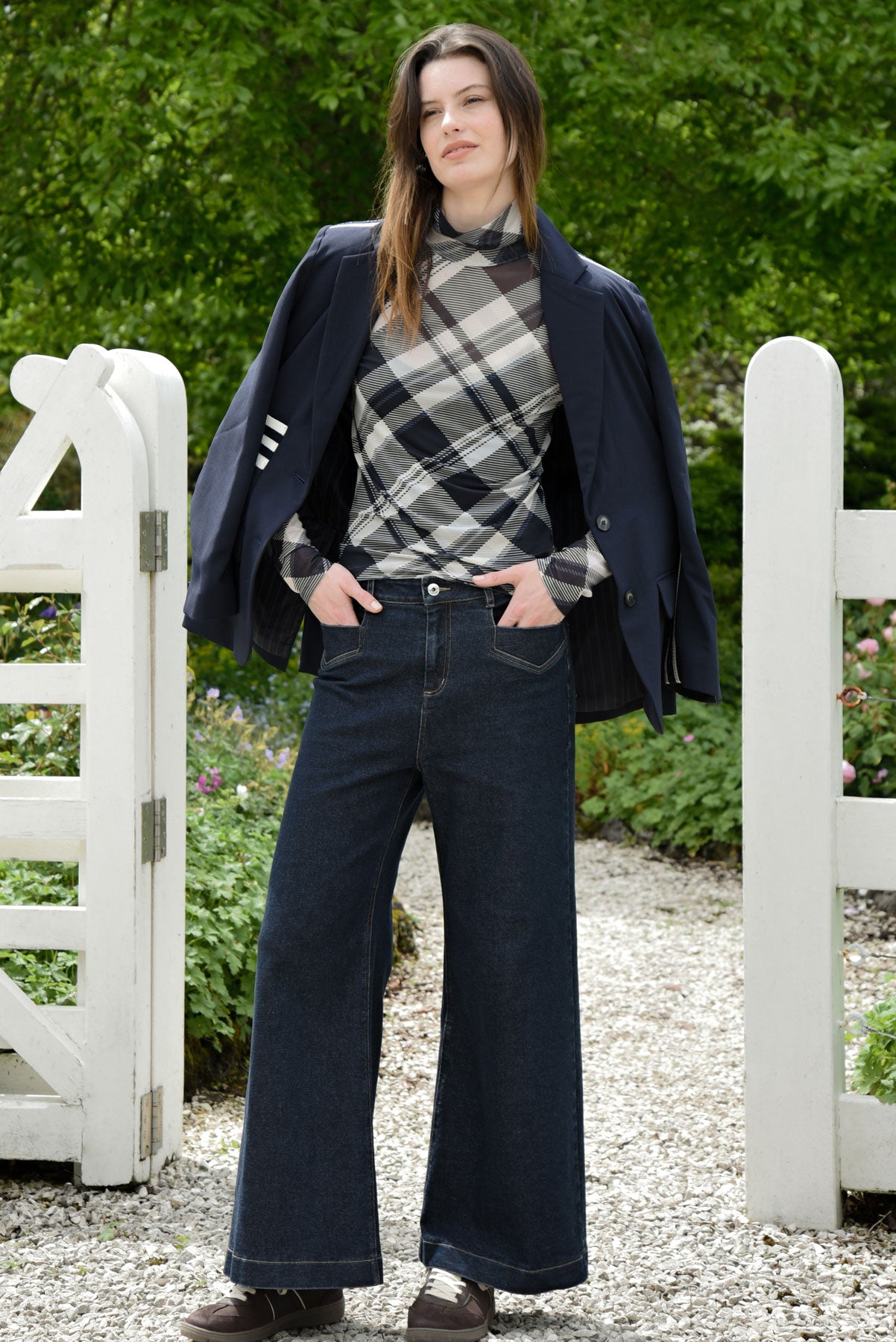 COOPER Its Neck and Neck Top - Stone Check - Magpie Style