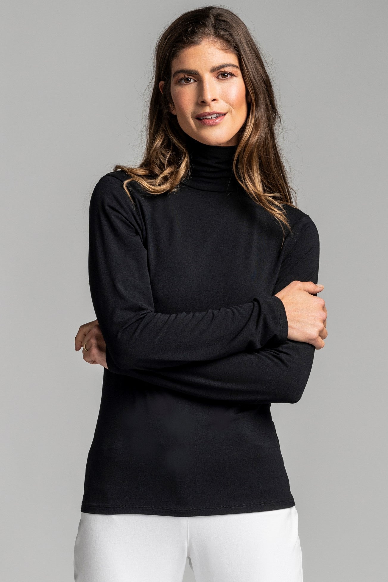 PAULA RYAN ESSENTIALS Slim Fit Long Sleeve Polo Neck Top - MicroModal - Paula Ryan