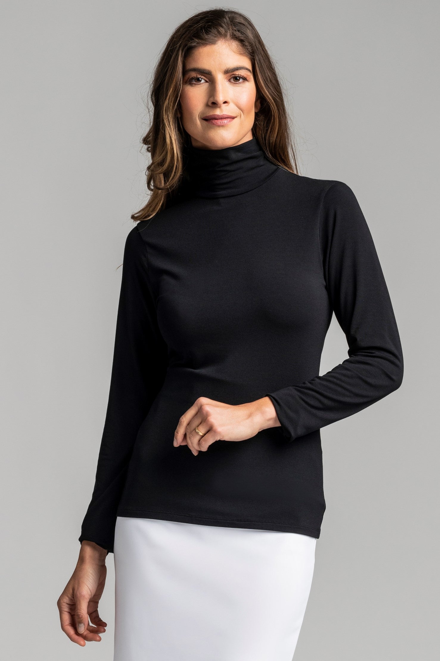 PAULA RYAN ESSENTIALS Easy Fit Long Sleeve Polo Neck - MicroModal - Paula Ryan