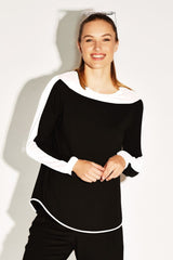 PAULA RYAN RELAXED Contrast Panel Top - Viscose Jersey
