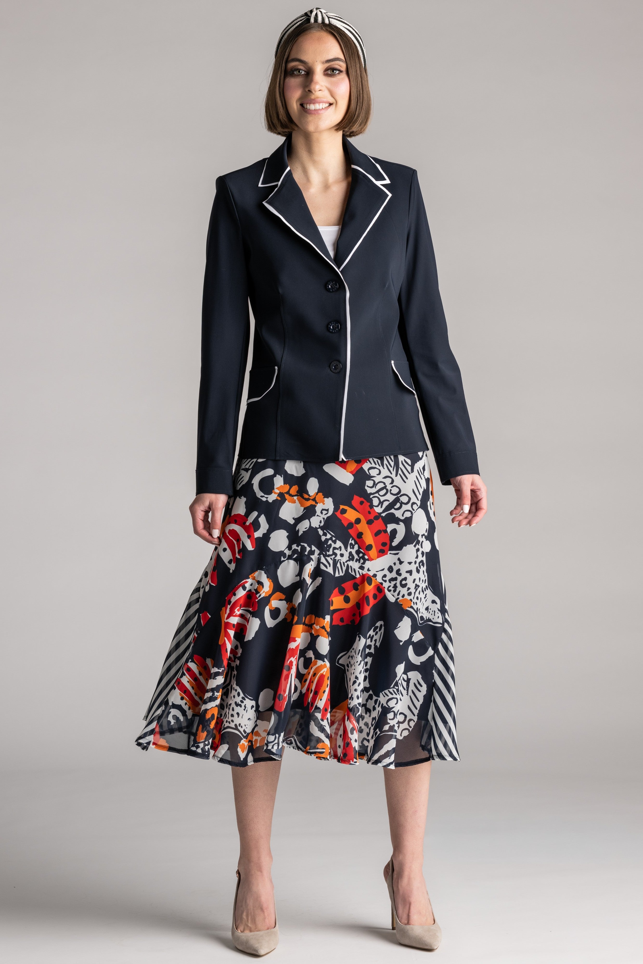 PAULA RYAN Contrast Trim Blazer - Navy/White - Paula Ryan