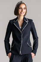 PAULA RYAN Contrast Trim Blazer - Navy/White - Paula Ryan
