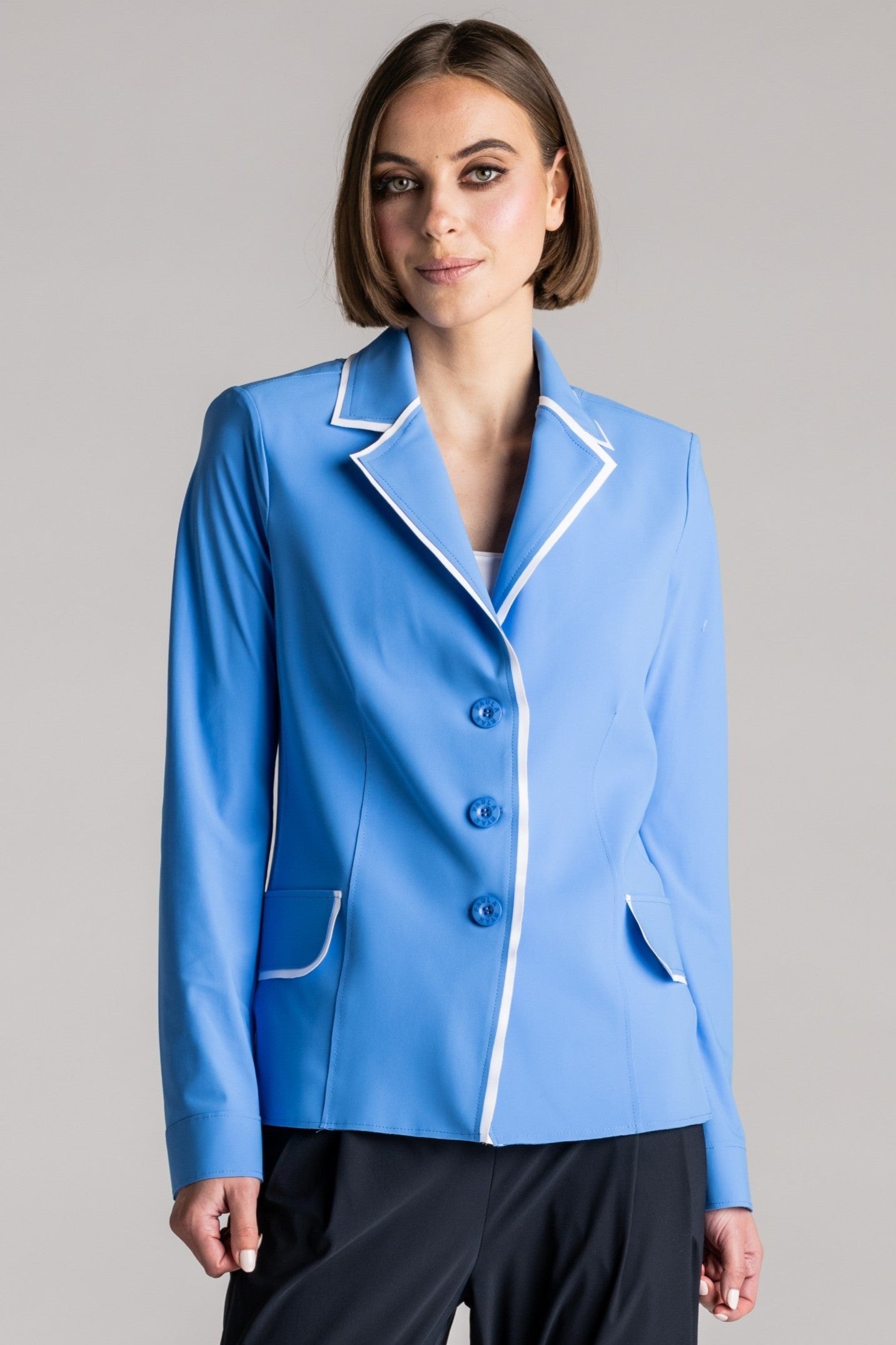 PAULA RYAN Contrast Trim Blazer - Cornflower/White - Paula Ryan