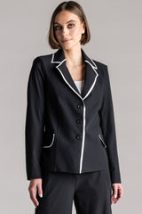 PAULA RYAN Contrast Trim Blazer - Black/White