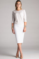 PAULA RYAN Regular Stretch Pencil Skirt Bonded Microjersey - White - Paula Ryan